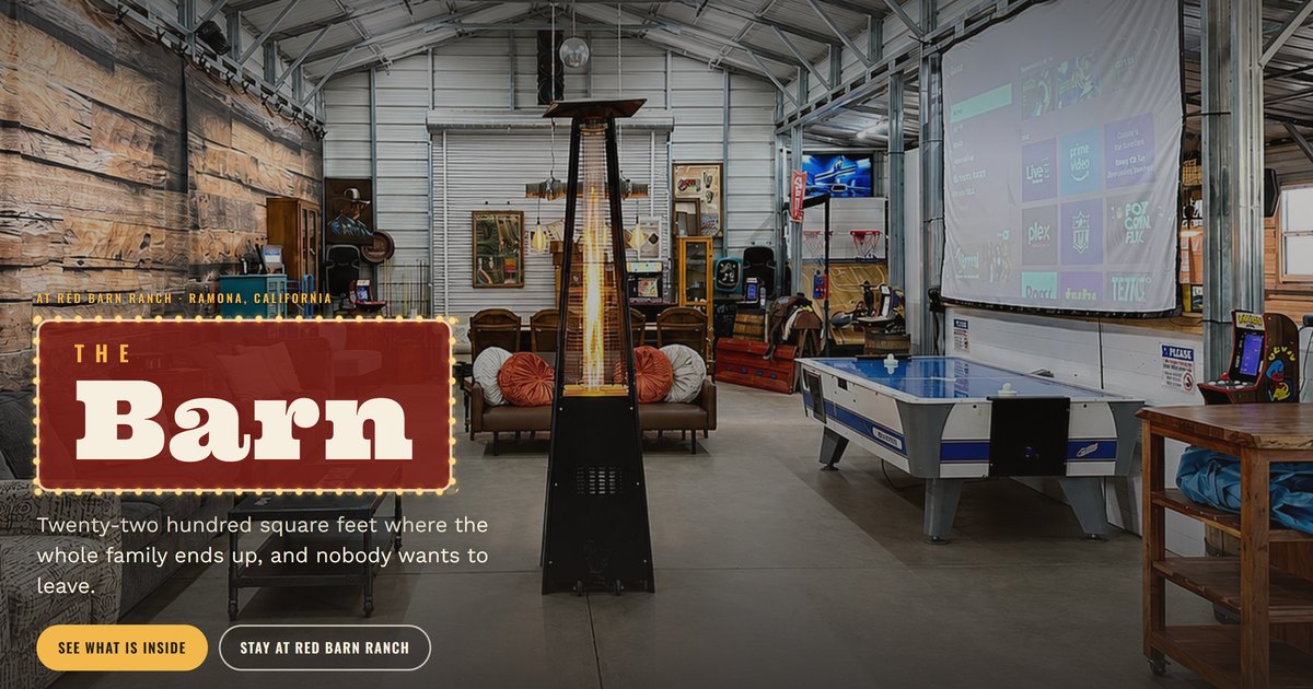 The top of the The Barn page