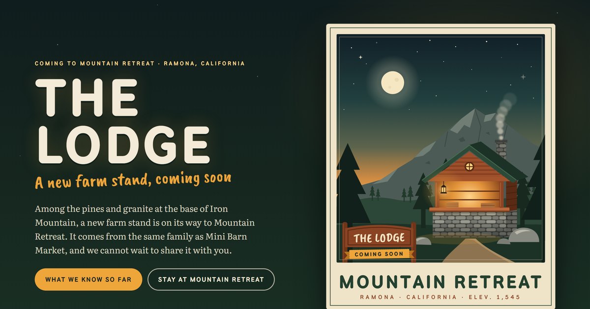 The top of the The Lodge page
